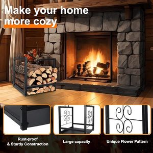 Rectangular Steel <b>Log</b> <b>Holder</b> with Powder Coated Finish for Firewood Storage Classic Style - Product Image 5