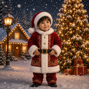 Disfraz de Santa Claus Navideño, Traje de Terciopelo Rojo con Ribete de Piel Blanca, Sombrero y Barba, para Hombre Adulto, Accesorio para Fiesta Navideña, Precio al por Mayor Personalizado - Product Image 2