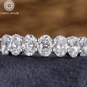 Charm_Jewells Moissanite <b>Eternity</b> Band <b>Ring</b> Round Brilliant Cut Pave Setting 925 <b>Silver</b> Women's Classic Engagement <b>Ring</b> - Product Image 2