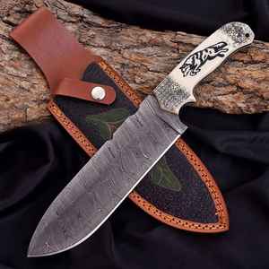 Couteaux fixes de survie pour le camping et la chasse en plein air avec options de personnalisation OEM, lames de qualité en acier Damas pour la chasse - Product Image 1