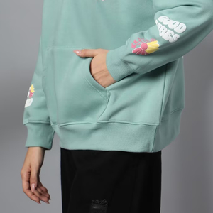 เสื้อฮู้ดลายดอกไม้สำหรับผู้หญิง ดีไซน์ลายปัก แขนยาวแบบปกติ เสื้อสเวตเชิ้ตลำลอง ผ้าฝ้ายถัก 100% โลโก้ด้านหน้า เหมาะสำหรับใส่ในฤดูใบไม้ร่วง - Product Image 2