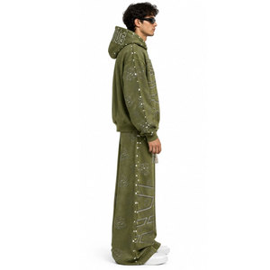 Ensemble survêtement vert olive à capuche, coupe ample, style streetwear, avec sweat-shirt et pantalon longs, imprimé lettres, à prix raisonnable - Product Image 3