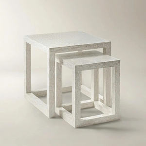 Juego de mesa otomano decorativo de alta gama, hecho a mano, con acabado de mosaico iridiscente y nácar. - Product Image 4