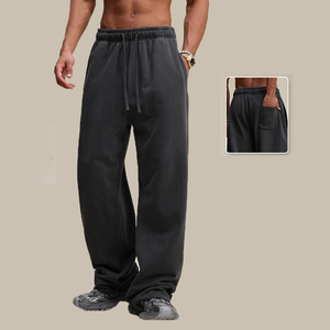 Pantalones de chándal anchos con logo personalizado al por mayor, de forro polar grueso, de pierna recta, con dobladillo abierto, estilo paracaídas, unisex, holgados, para streetwear. - Product Image 3