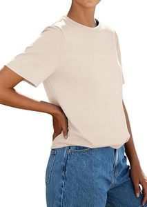 Women's <b>White</b> V-Neck Short Sleeve <b>Crop</b> <b>Top</b> Regular Fit Knitted Cotton Casual Solid Color Breathable Eco-Friendly Quick Canvas - Product Image 3
