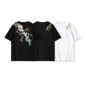 Floral Embroidery Streetwear Oversized T-Shirt for Men's Drop Shoulder <b>Half</b> Sleeves O-Neck Custom Branding Loose Fit Tee Shirts - Product Image 6