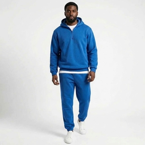 Men 2 Piece Lounge Tracksuit <b>Set</b> Quarter Zip Hoodie Fleece Jogger Pants Comfortable Soft Custom OEM Wholesale Manufacturer - Product Image 1