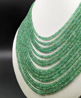 Collar de cuentas facetadas de esmeralda verde natural de Zambia de 9 hebras, plata 925, calidad AAA+, estilo mediados de siglo, 3-5 mm, para bodas de lujo