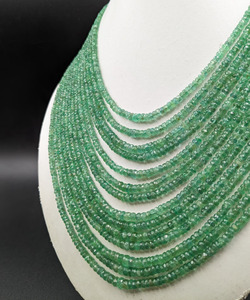 9 Strand Natural Zambian Emerald Faceted Rondelle 925 <b>Silver</b> AAA+ Necklace 3-5mm Luxury Wedding Wear Gemstone Jewelry 17-25 Inch - Product Image 1