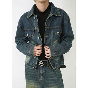 Factory Custom High Quality Street Wear Button Dirty Distress <b>Rhinestone</b> Washed Fashion Design Denim <b>Jacket</b> for Men - Product Image 4