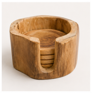 Handcrafted <b>Rustic</b> Olive Wood Coaster <b>Set</b> Of 6 With Holder Eco-Friendly Heat Resistant Wooden Drink Mats For Home & Hotel Mats - Product Image 4