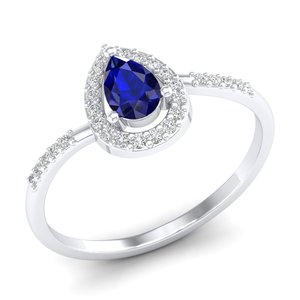REYES Luxury 925 Sterling Silver Pear Cut 0.5 Carat <b>Blue</b> Sapphire Gemstone Halo <b>Ring</b> For Women GRA Certified Moissanite Jewelry - Product Image 2