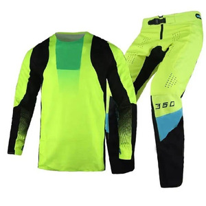 Men Full Sleeve Motorcycle Racing Jersey Pants Set <b>Neon</b> Green Black Heat-Transfer Printing % Polyester Anti-UV Quick Dry Wear - Product Image 1