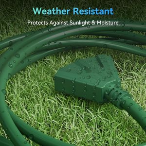 Cavo di prolunga certificato UL da 15 m con 3 prese, 13A 125V 1625W, SJTW a 3 fili con messa a terra per uso interno/esterno, colore verde - Product Image 3