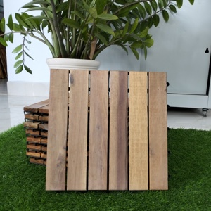 Dalles de terrasse extérieures emboîtables de haute qualité / Revêtement de sol en bois, taille 300 x 300 mm, décor balcon, jardin, allée, terrasse, patio. - Product Image 4