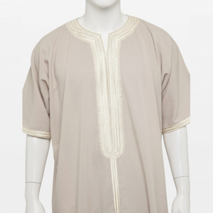 Túnica Kaftan Árabe Marroquí para Hombre, Ropa Islámica con Bordado de Encaje, Estilo Dubái, Thobe de Talla Grande, Informal, de Algodón Transpirable - Product Image 4