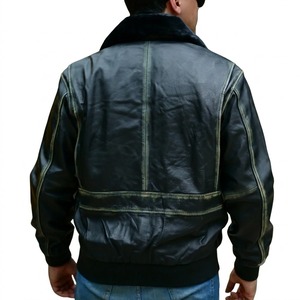 Chaqueta Bomber de Cuero Genuino para Hombre, Forro de Poliéster, Cierre de Cremallera, Cálida para Invierno, Resistente al Viento, Estilo Urbano, Bolsillos Delanteros - Product Image 5