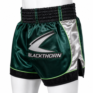 Shorts de Muay Thai MMA pour hommes, rouge et noir, en satin brodé, séchage rapide, sportifs, taille haute, fermeture élastique - Product Image 4