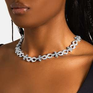 Women's 925 <b>Silver</b> Rhodium Plated Zircon Cross <b>Choker</b> Necklace Pave Setting Luxury Tennis Chain Freshwater Pearl Everyday Wear - Product Image 2
