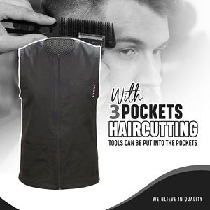Gilet de barbier sans manches personnalisé avec poche avant zippée, imperméable et en polyester écologique pour coiffeurs - Product Image 5