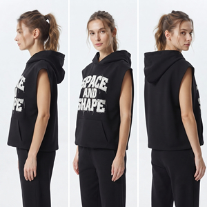 Oversized Sleeveless Hoodie Women Gym Hooded Tank <b>Top</b> <b>Distressed</b> Embroidery Sleeveless Hoodies Women Eco-Friendly Hooded Singlet - Product Image 4
