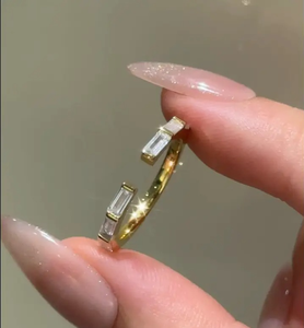 925 Moissanite Diamond <b>Open</b> Emerald Cut Half Wedding Band In Sterling Silver Yellow Gold Plated Moissanite Jewelry for Women's - Product Image 5
