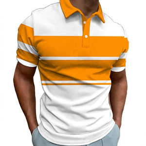 Polo décontracté pour homme à manches courtes rayé, tricoté, design color block, coupe classique, blanc, gris, noir - Product Image 6