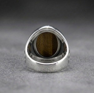 Men's 925 Sterling <b>Silver</b> Tiger Eye Gemstone 12x16mm Oval Shape Bezel Setting Skull Engraved Signet Ring Everyday Wear For Boys - Product Image 3