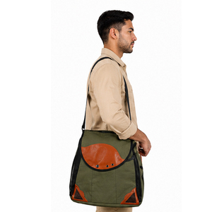 High Quality Outdoor Canvas Shoulder Bag Olive Green With Brown Leather Accents Durable Design All Seasons Use Falconry Bag - Product Image 2