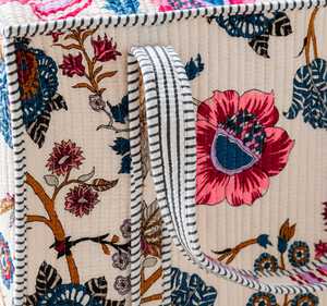 Sac fourre-tout en coton uni avec bordure rayée, fermeture à glissière, taille 16*18, style bohème, sac de shopping pour les voyages et l'usage quotidien - Product Image 2
