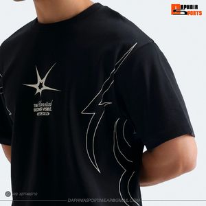 <b>High</b> Quality <b>Men</b> Oversized Black Cotton T-Shirt With Star Print O-<b>Neck</b> Short Sleeve Street Style Casual Shirt For Unisex - Product Image 5