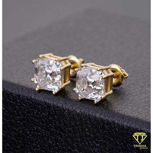 Contemporary Princess Cut Moissanite <b>Diamond</b> <b>Earrings</b> 925 Sterling Silver <b>Square</b> Premium Stud Jewelry - Product Image 3