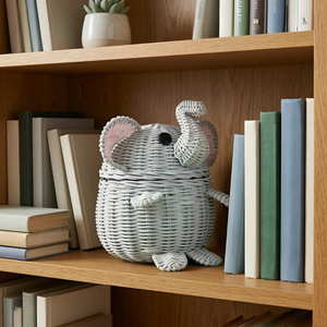 Charming Elephant Toy <b>Storage</b> <b>Basket</b> Woven Rattan Kids Room Furniture Nursery Room Organizer For Books And Toys Wholesale - Product Image 3