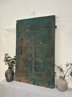 Authentique panneau de porte tribal indien du XIXe siècle, sculpté à la main en bois, Orissa, exquis, rustique, antique, pour la maison, le bureau, la salle à manger