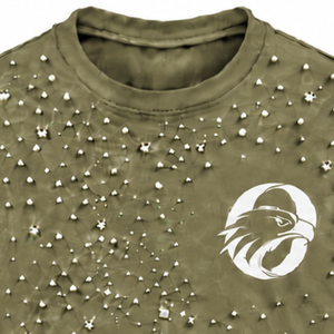 T-shirt unisexe vert olive à manches courtes et col rond, orné de perles, personnalisé, mode décontractée, streetwear - Product Image 3