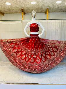 Nuptiale Premium Anarkali Salwar Zarna 16 Kali Lehenga Plein Jharokha Pierre Miroir Shisha Lourd Paillettes Travail Net Grand Indien Vêtements - Product Image 2