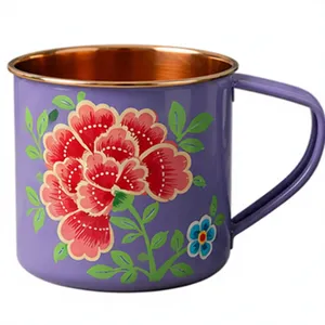 Taza Moscow Mule de Cobre con Recubrimiento en Polvo Morado Premium, Taza de Cerveza de Lujo con Diseño Floral Artístico Personalizado, Resistente y Sólida - Product Image 1