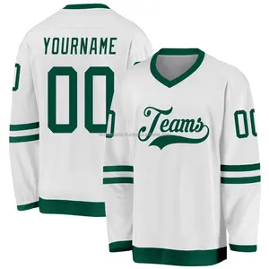Full sublimation printed white and green ice hockey jersey latest design 6xl oversized men ice hockey jerseys