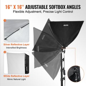Kit di Illuminazione Professionale con Softbox 16'' X 16'', Lampadine LED 45W, Temperatura Colore Regolabile 3000-6500K, Supporto Treppiede per Fotografia - Product Image 4