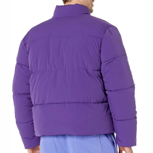 Veste d'hiver matelassée pour homme en toile, col montant, logo frontal, imperméable, à capuche, super chaude, pour l'extérieur, couleur unie - Product Image 1