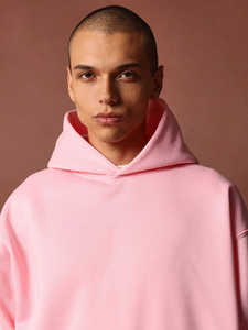 Sweat-shirt à capuche rose clair pour homme, logo personnalisé, manches longues, pull à capuche avec poche kangourou, streetwear décontracté, OEM ODM, vente en gros - Product Image 2