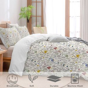 Set Copripiumino 3D Colorato Super King Size con Funghi, Morbido Set da Letto con Piante Selvatiche e Fiori, Estetico Set da Letto a 3 Pezzi con Funghi - Product Image 3