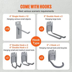 Pannelli Slatwall Grigio Resistente 120x30cm con Ganci, Set da 8 Pannelli 30x120cm per Organizzazione Parete Garage - Product Image 5