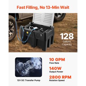 Serbatoio Diesel Portatile da 128 Galloni con Portata di 10 GPM, Serbatoio Carburante in Gomma da 13,1 Piedi, Pompa di Trasferimento Elettrica 12V per Veicoli - Product Image 3