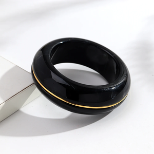 Bracelet jonc vintage rond en résine, incrusté de lignes dorées et argentées, bijou fantaisie épais, cadeau - Product Image 3