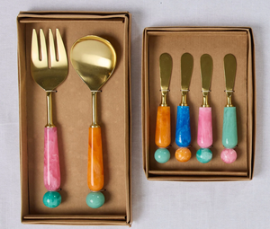 Umweltfreundliches Salatbesteck-Set mit Harzgriff, Goldene Metallgabel und -löffel, Niedliche Servierutensilien für Partys - Product Image 2