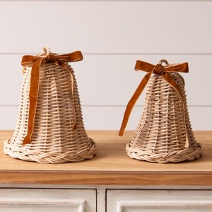Woven rattan bells set of hanging bell crafted tree ornament natural charm for <b>christmas</b> trees - Product Image 1