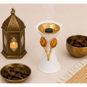 Latest Design White Gold Bakhoor Burner Arabian Oud Mubkhar Metal Incense Holder Calla Lily Tabletop Censer for Ramadan <b>Decor</b> - Product Image 6