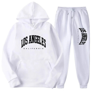 Ensemble sweat-shirt et jogging pour homme avec logo personnalisé, imprimé Los Angeles, ensemble décontracté blanc en deux pièces avec plusieurs tailles - Product Image 1