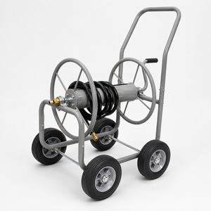 Chariot enrouleur de tuyau d'arrosage robuste à 4 roues en métal avec roues en caoutchouc plein de 8 pouces pour usage extérieur ODGGAD021 - Product Image 1